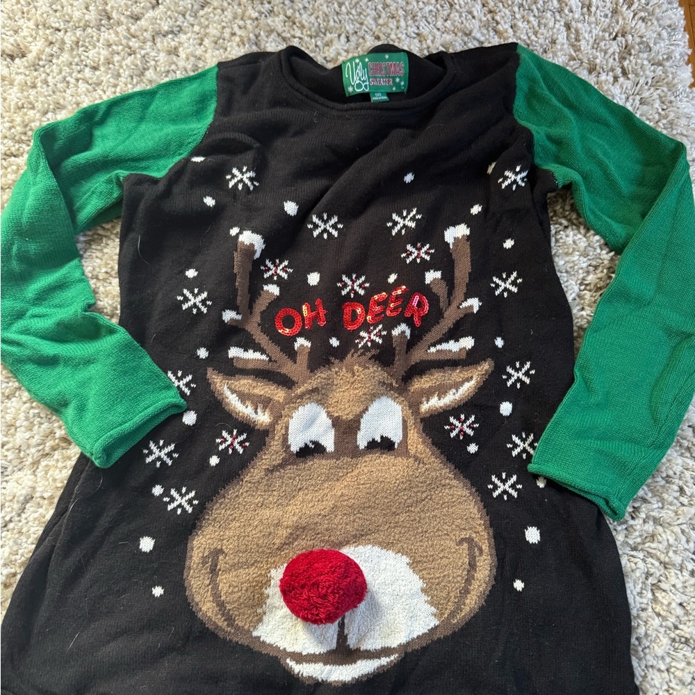 Ugly Christmas Sweater - Black and Green Reindeer Design